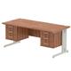 Impulse 1800 x 800mm Straight Office Desk Walnut Top Silver Cable Managed Leg Workstation 2 x 3 Drawer Fixed Pedestal