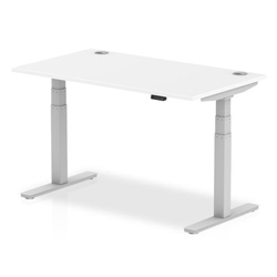 Air 1400 x 800mm Height Adjustable Office Desk White Top Cable Ports Silver Leg