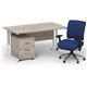 Impulse 1400mm Straight Office Desk Grey Oak Top White Cantilever Leg with 2 Drawer Mobile Pedestal and Chiro Medium Back Blue