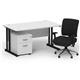 Impulse 1400mm Straight Office Desk White Top Black Cantilever Leg with 2 Drawer Mobile Pedestal and Chiro Medium Back Black