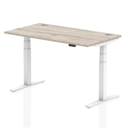 Air 1400 x 800mm Height Adjustable Office Desk Grey Oak Top Cable Ports White Leg