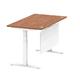 Air Modesty 1400 x 800mm Height Adjustable Office Desk Walnut Top Cable Ports White Leg With White Steel Modesty Panel