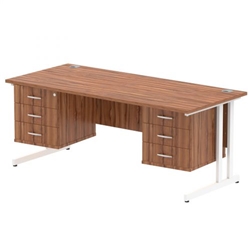 Impulse 1800 x 800mm Straight Office Desk Walnut Top White Cantilever Leg Workstation 2 x 3 Drawer Fixed Pedestal