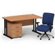 Impulse 1400mm Straight Office Desk Oak Top Black Cantilever Leg with 3 Drawer Mobile Pedestal and Chiro Medium Back Blue