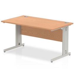 Impulse 1400 x 800mm Straight Office Desk Oak Top Silver Cable Managed Leg