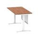 Air Modesty 1600 x 800mm Height Adjustable Office Desk Walnut Top Cable Ports White Leg With White Steel Modesty Panel