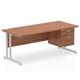 Impulse 1800 x 800mm Straight Office Desk Walnut Top Silver Cantilever Leg Workstation 1 x 2 Drawer Fixed Pedestal