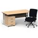 Impulse 1800mm Straight Office Desk Maple Top Silver Cantilever Leg with 3 Drawer Mobile Pedestal and Chiro Medium Back Black