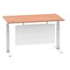 Air Modesty 1400 x 800mm Height Adjustable Office Desk Beech Top Cable Ports White Leg With White Steel Modesty Panel