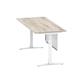 Air Modesty 1800 x 800mm Height Adjustable Office Desk Grey Oak Top Cable Ports White Leg With White Steel Modesty Panel