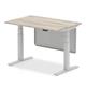 Air Modesty 1200 x 800mm Height Adjustable Office Desk Grey Oak Top Silver Leg With Silver Steel Modesty Panel