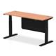 Air Modesty 1600 x 600mm Height Adjustable Office Desk Beech Top Cable Ports Black Leg With Black Steel Modesty Panel