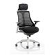Flex Task Operator Chair White Frame Black Fabric Seat With Headrest Black Back