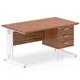 Impulse 1400 x 800mm Straight Office Desk Walnut Top White Cable Managed Leg Workstation 1 x 3 Drawer Fixed Pedestal