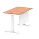 Air Modesty 1400 x 800mm Height Adjustable Office Desk Beech Top Cable Ports White Leg With White Steel Modesty Panel