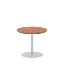 Italia 800mm Poseur Round Table Walnut Top 720mm High Silver Leg