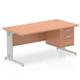Impulse 1600 x 800mm Straight Office Desk Beech Top Silver Cable Managed Leg Workstation 1 x 3 Drawer Fixed Pedestal