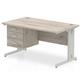 Impulse 1400 x 800mm Straight Office Desk Grey Oak Top Silver Cable Managed Leg Workstation 1 x 3 Drawer Fixed Pedestal