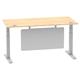 Air Modesty 1600 x 800mm Height Adjustable Office Desk Maple Top Cable Ports Silver Leg With Silver Steel Modesty Panel
