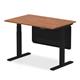 Air Modesty 1200 x 800mm Height Adjustable Office Desk Walnut Top Black Leg With Black Steel Modesty Panel