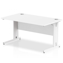 Impulse 1400 x 800mm Straight Office Desk White Top White Cable Managed Leg