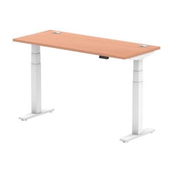 Air 1400 x 600mm Height Adjustable Office Desk Beech Top Cable Ports White Leg
