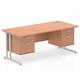 Impulse 1600 x 800mm Straight Office Desk Beech Top Silver Cantilever Leg Workstation 1 x 2 Drawer 1 x 3 Drawer Fixed Pedestal