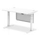 Air Modesty 1400 x 800mm Height Adjustable Office Desk White Top Cable Ports White Leg With White Steel Modesty Panel