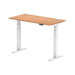 Air 1200 x 600mm Height Adjustable Office Desk Oak Top Cable Ports White Leg