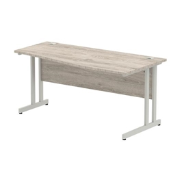 Impulse 1200 x 800mm Straight Office Desk Grey Oak Top White Cable Managed Leg