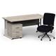 Impulse 1800mm Straight Office Desk Grey Oak Top Silver Cantilever Leg with 3 Drawer Mobile Pedestal and Chiro Medium Back Black