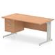 Impulse 1600 x 800mm Straight Office Desk Oak Top Silver Cable Managed Leg Workstation 1 x 2 Drawer Fixed Pedestal