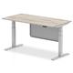 Air Modesty 1600 x 800mm Height Adjustable Office Desk Grey Oak Top Silver Leg With Silver Steel Modesty Panel