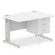 Impulse 1200 x 800mm Straight Office Desk White Top Silver Cable Managed Leg Workstation 1 x 3 Drawer Fixed Pedestal