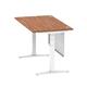 Air Modesty 1400 x 800mm Height Adjustable Office Desk Walnut Top Cable Ports White Leg With White Steel Modesty Panel