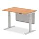 Air Modesty 1200 x 800mm Height Adjustable Office Desk Oak Top Silver Leg With Silver Steel Modesty Panel