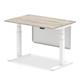 Air Modesty 1200 x 800mm Height Adjustable Office Desk Grey Oak Top White Leg With White Steel Modesty Panel