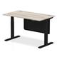 Air Modesty 1400 x 800mm Height Adjustable Office Desk Grey Oak Top Cable Ports Black Leg With Black Steel Modesty Panel