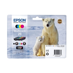 Epson 26 Polar Bear Black Cyan Magenta Yellow Standard Capacity Ink Cartridge Multipack 6ml + 3 x 4.5ml (Pack 4) - C13T26164010