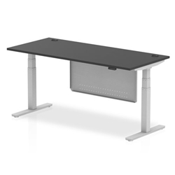 Air Black Series 1800 x 800mm Height Adjustable Desk Black Top with Cable Ports Silver Leg With Silver Steel Modesty Panel