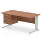 Impulse 1600 x 800mm Straight Office Desk Walnut Top Silver Cable Managed Leg Workstation 1 x 2 Drawer Fixed Pedestal