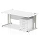 Impulse 1400 x 800mm Straight Office Desk White Top Silver Cantilever Leg Workstation 3 Drawer Mobile Pedestal