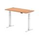 Air 1200 x 600mm Height Adjustable Office Desk Oak Top Cable Ports White Leg