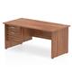Impulse 1600 x 800mm Straight Office Desk Walnut Top Panel End Leg Workstation 1 x 2 Drawer Fixed Pedestal
