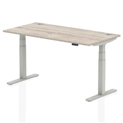 Air 1600 x 800mm Height Adjustable Office Desk Grey Oak Top Cable Ports Silver Leg