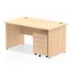 Impulse 1400 x 800mm Straight Office Desk Maple Top Panel End Leg Workstation 2 Drawer Mobile Pedestal