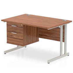 Impulse 1200 x 800mm Straight Office Desk Walnut Top Silver Cantilever Leg Workstation 1 x 2 Drawer Fixed Pedestal