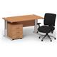 Impulse 1400mm Straight Office Desk Oak Top Silver Cantilever Leg with 3 Drawer Mobile Pedestal and Chiro Medium Back Black
