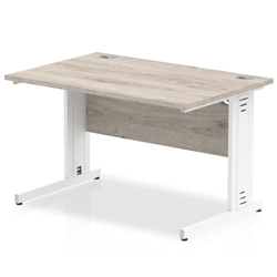 Impulse 1000 x 800mm Straight Office Desk Grey Oak Top White Cable Managed Leg
