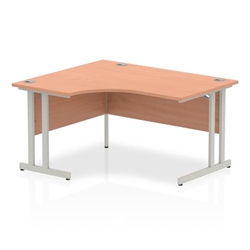 Impulse 1400mm Left Crescent Office Desk Beech Top Silver Cantilever Leg